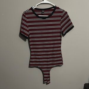 Striped Burgundy Bodysuit Top